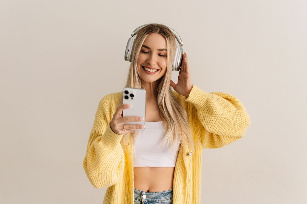 A woman listening to music