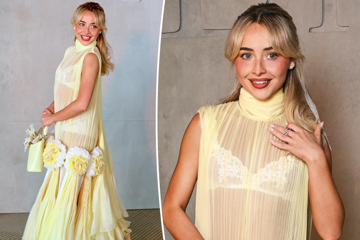 Sabrina Carpenter sits front row at Dior in sheer yellow dress with peekaboo underwear