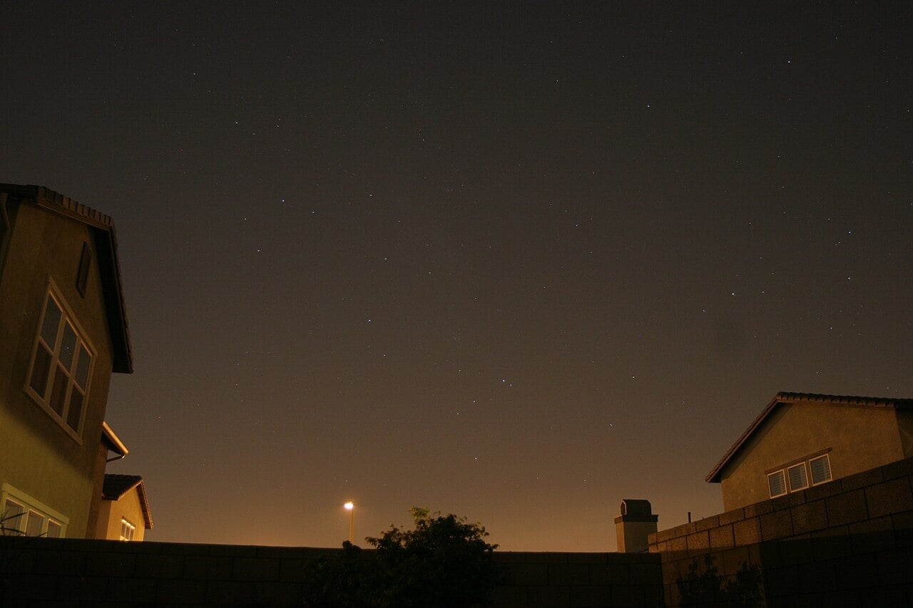 In this 10 second exposure, facing south toward Sagittarius the orange glow of light pollution is evident.