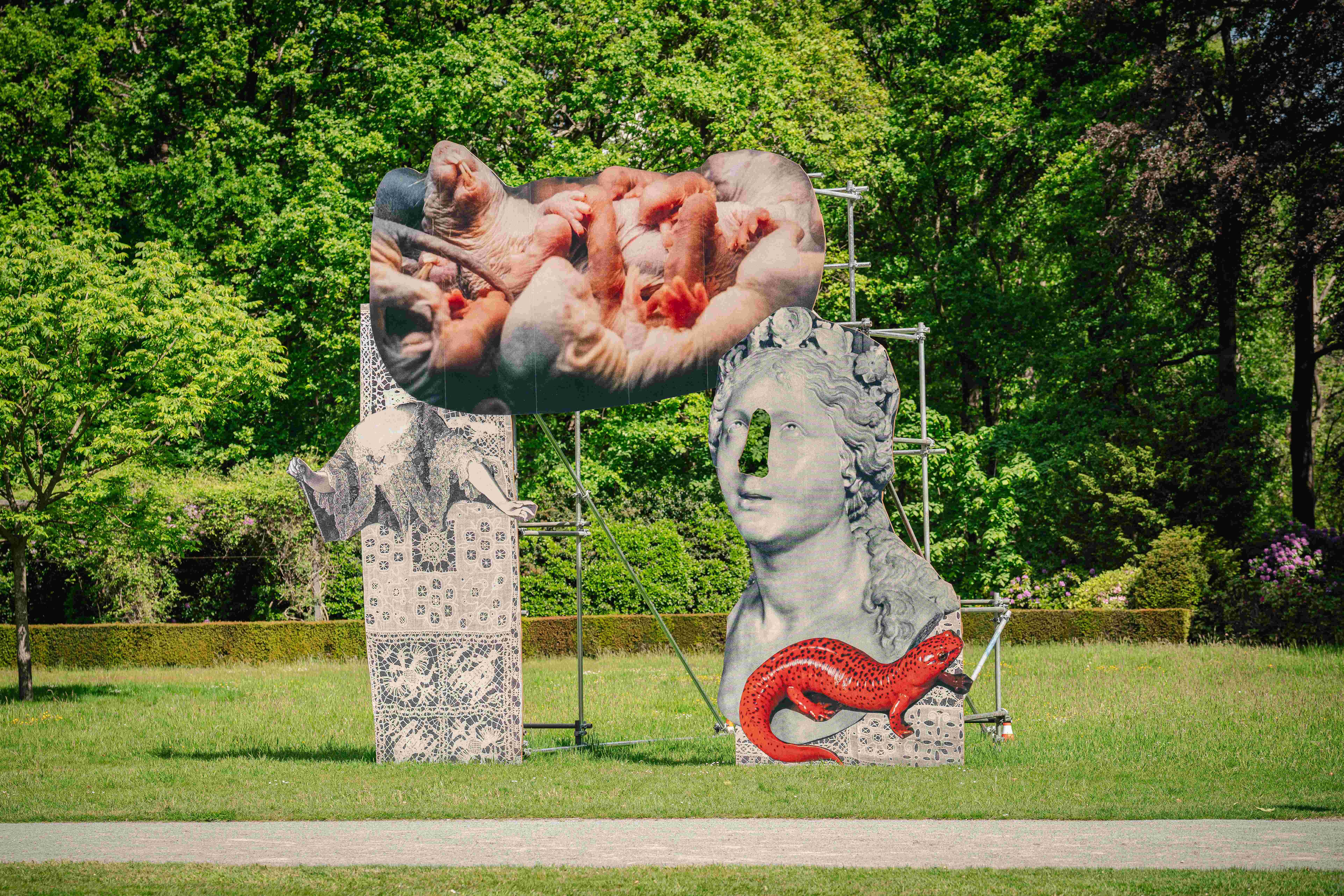 monster chetwynd’s pink salamanders create a playful portal to another world in antwerp - 3