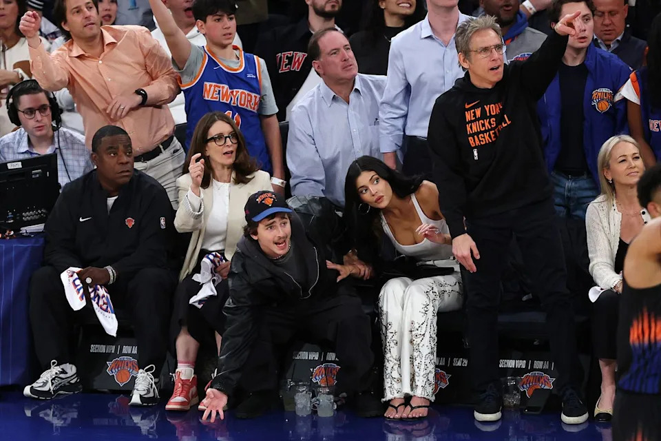 Tracy Morgan, Tina Fey, Timothée Chalamet, Kylie Jenner and Ben Stiller react to a big moment for the New York Knicks on April 28.Credit: Sarah Stier/Getty