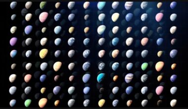 10,000 new exoplanet candidates: 108 small pictures of planets, all in half phase, slightly different sizes and colors.