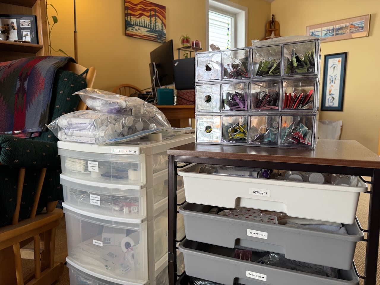 Two cabinets filled with medical supplies