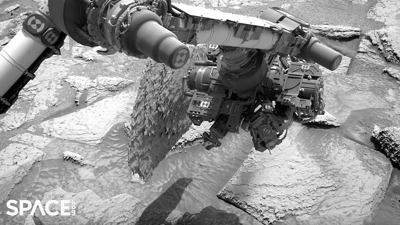 Mars rock gets stuck on Curiosity rover's drill - Takes 5 days to shake off - YouTube