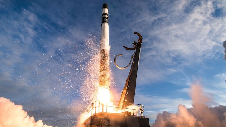 A rocket lifting off from Rocket Lab's Mahia Peninsula facility in 2019.