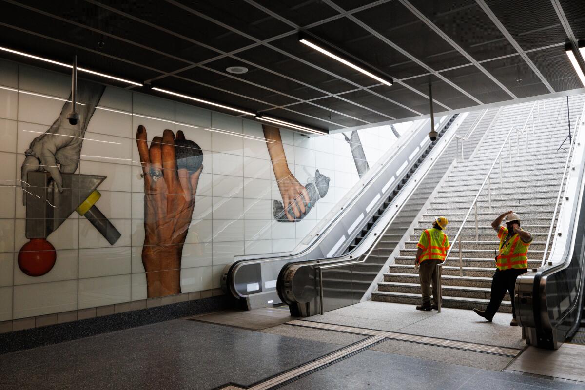 Artist Karl Haendel's work inside the Wilshire/Fairfax Metro Station