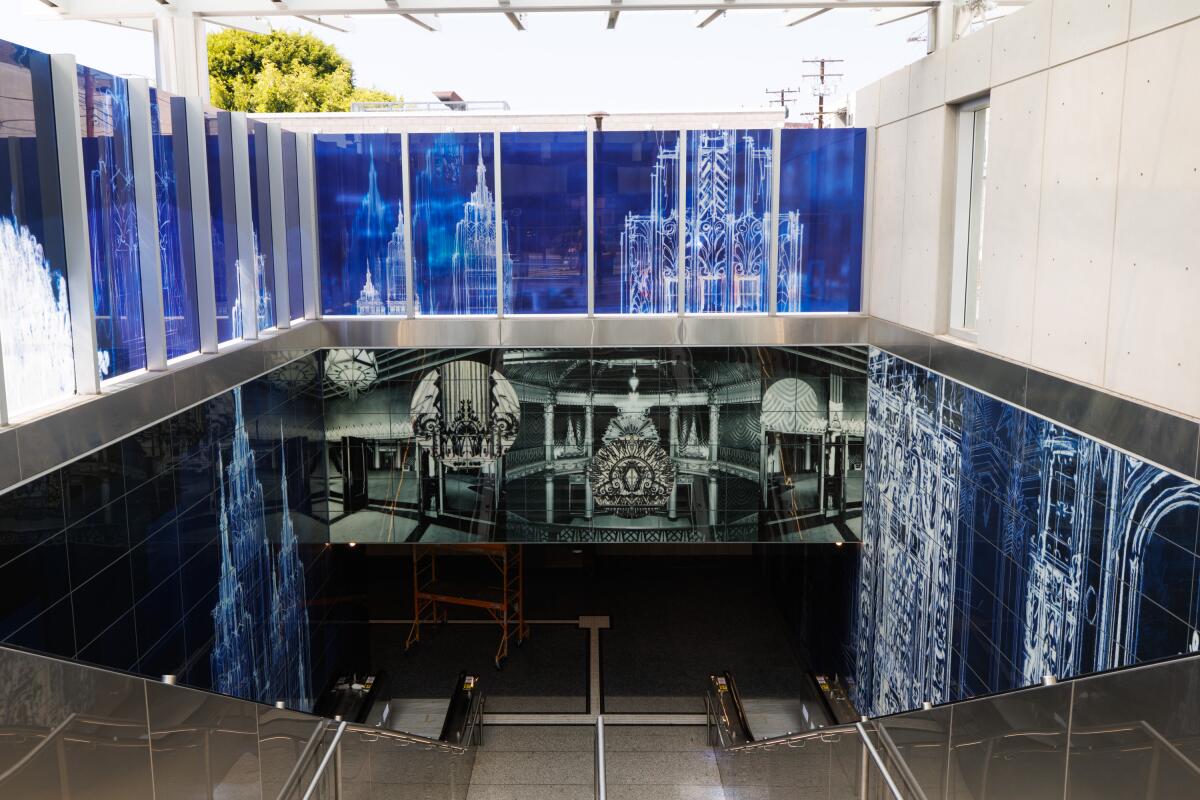 Artist Todd Gray's work inside the Wilshire/La Cienega Metro Station