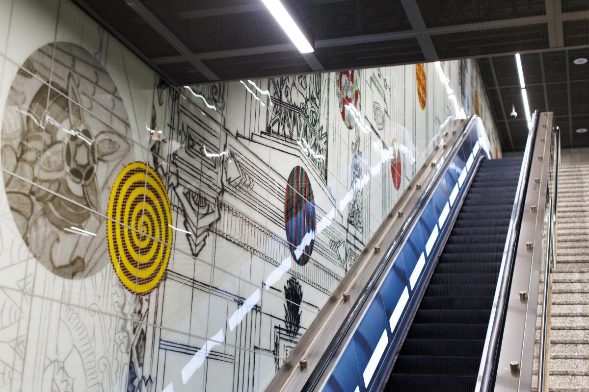 Artist Todd Gray's work inside the Wilshire/La Cienega Metro Station