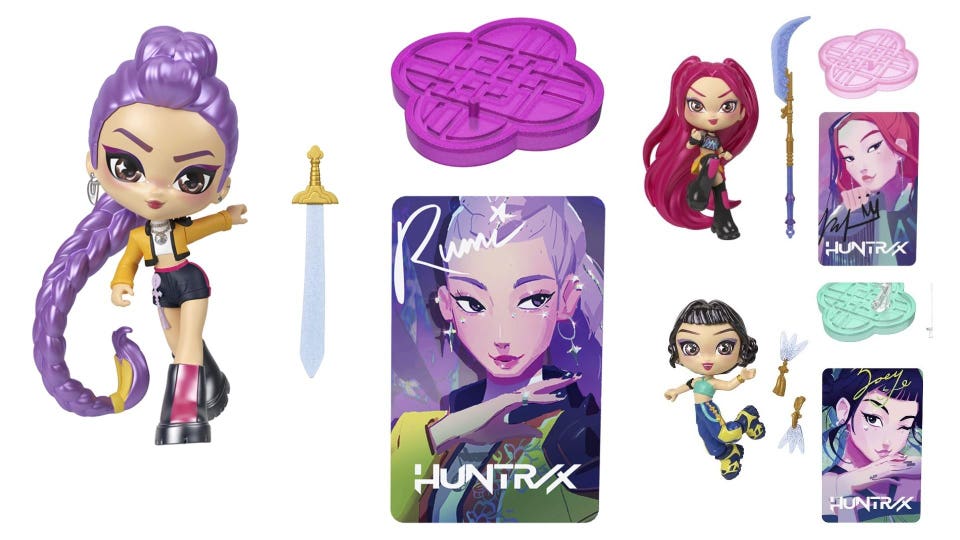 Rumi, Mira and Zoey from Mattel's "KPop Demon Hunters" "For the Fans" Assortment Pack.