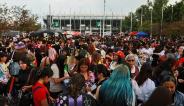 Fans gather at the venue before K-pop boy band BTS