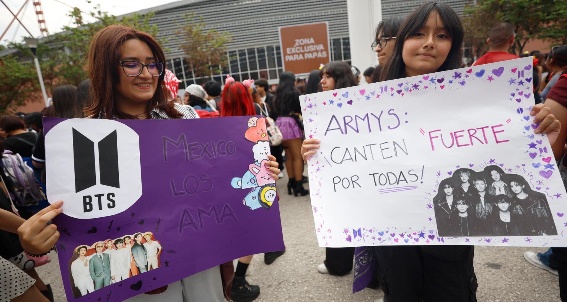 Fans of the Korean K-pop group BTS hold up signs before a concert at the GNP Stadium in Mexico City, Mexico,  May 7.  EPA-Yonhap