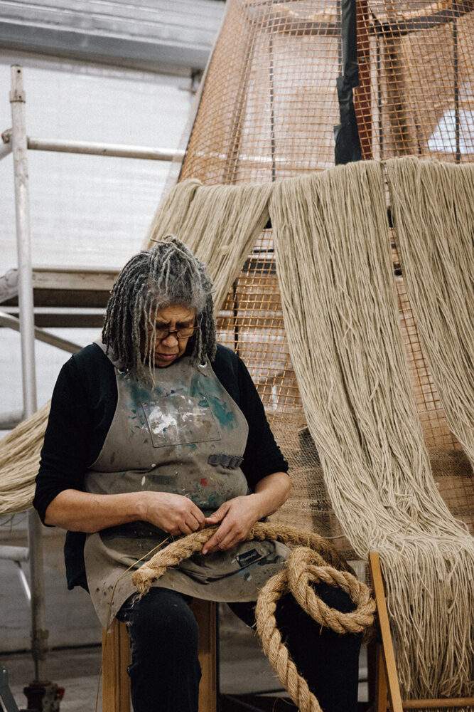 LR Vandy developing work for Rise exhibition, 2026. Photo © India Hobson, courtesy YSP