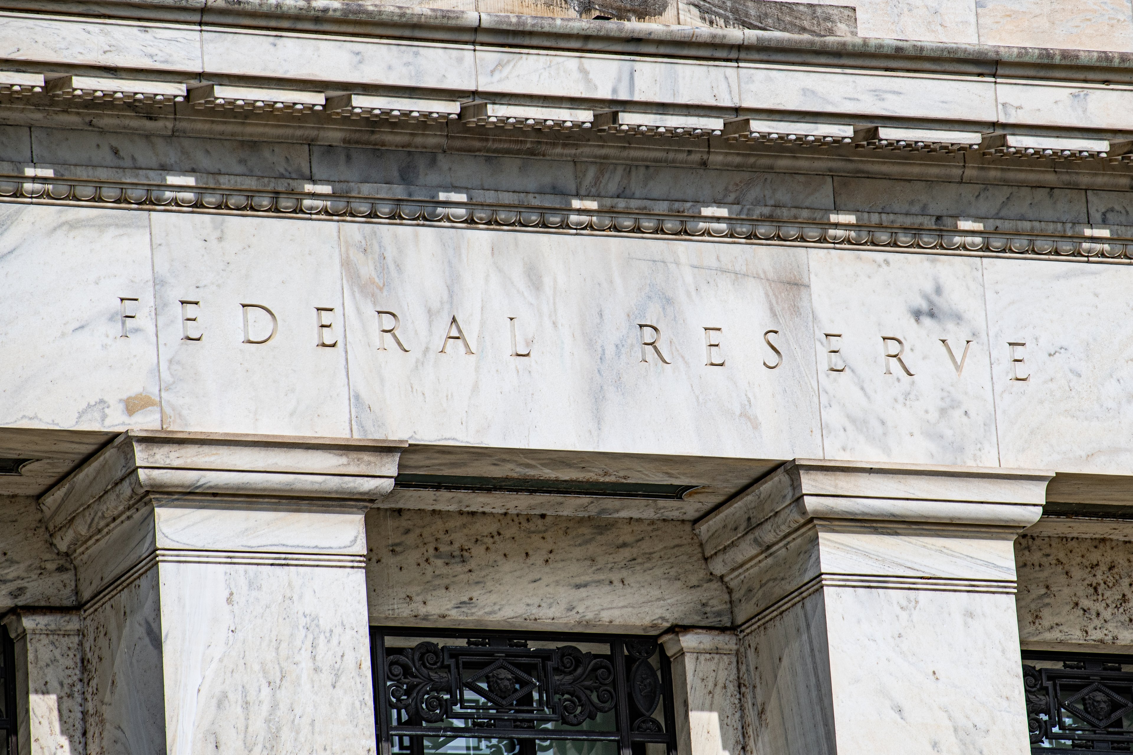 The facade of a Federal Reserve building.