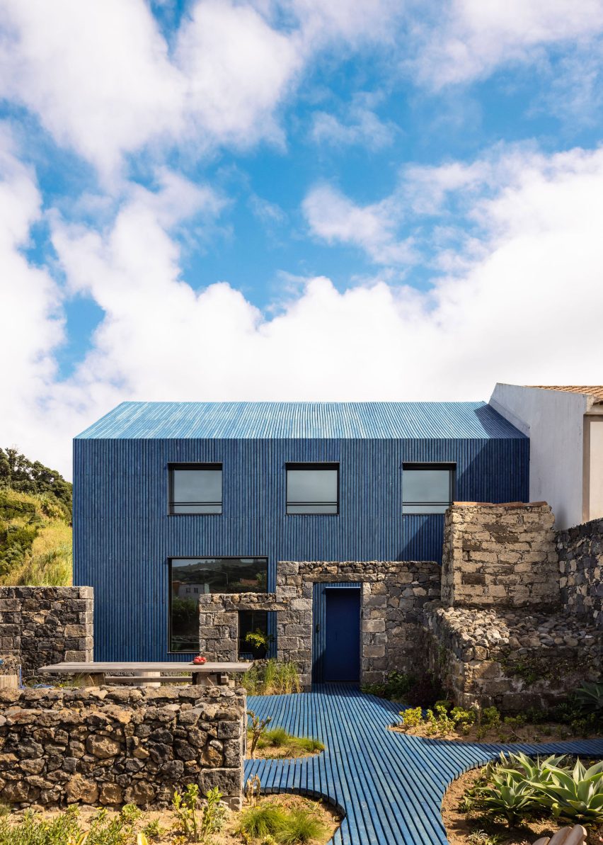 The Blue House Atelier Backlar stone walls and timber structure