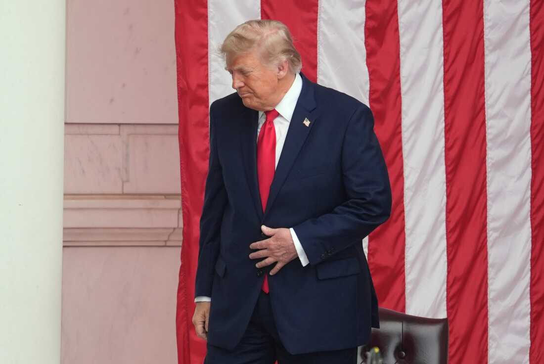 President Donald Trump departs after speaking during the 158th National Memorial Day Observance coinciding with the nation's 250th anniversary, at the Memorial Amphitheater in Arlington National Cemetery, Monday, May 25, 2026, in Arlington, Va.