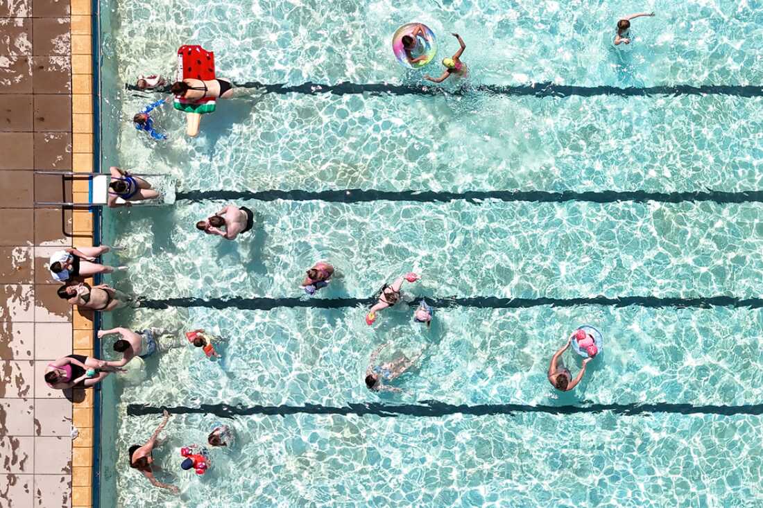Swimmers keep cool in the hot weather Tuesday in an open-air pool in Letchworth Garden City, Hertfordshire, England.