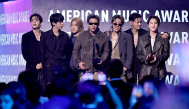 Boy group BTS accepts the Artist of the Year award during the 52nd American Music Awards at MGM Grand Garden Arena Monday in Las Vegas. AFP-Yonhap
