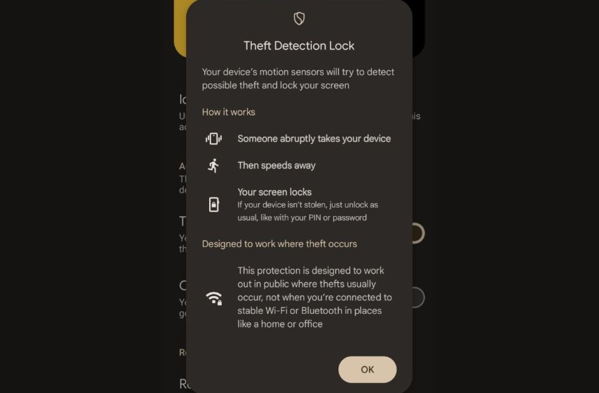 Theft Detection Lock feature on Android