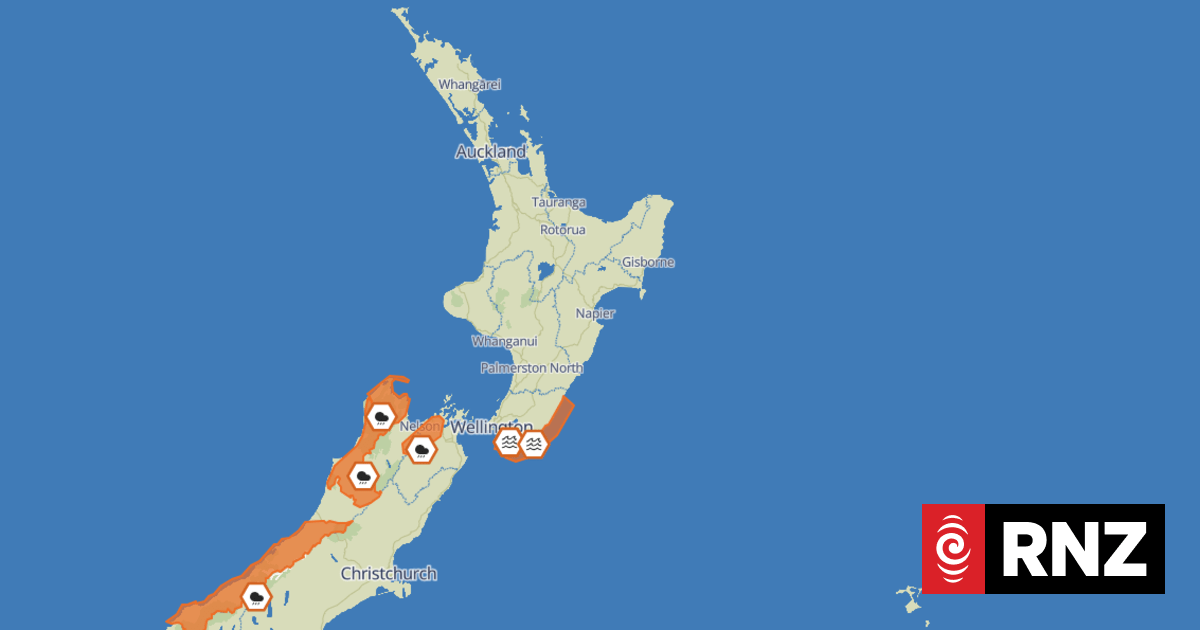 Heavy rain warnings issued for parts of South Island