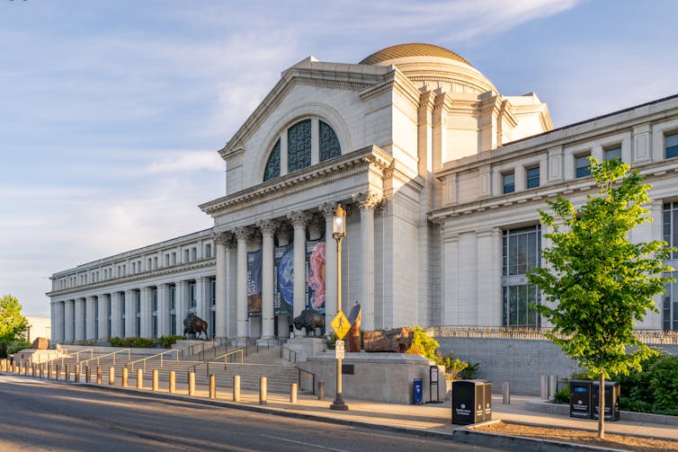 The facade of a grand building.