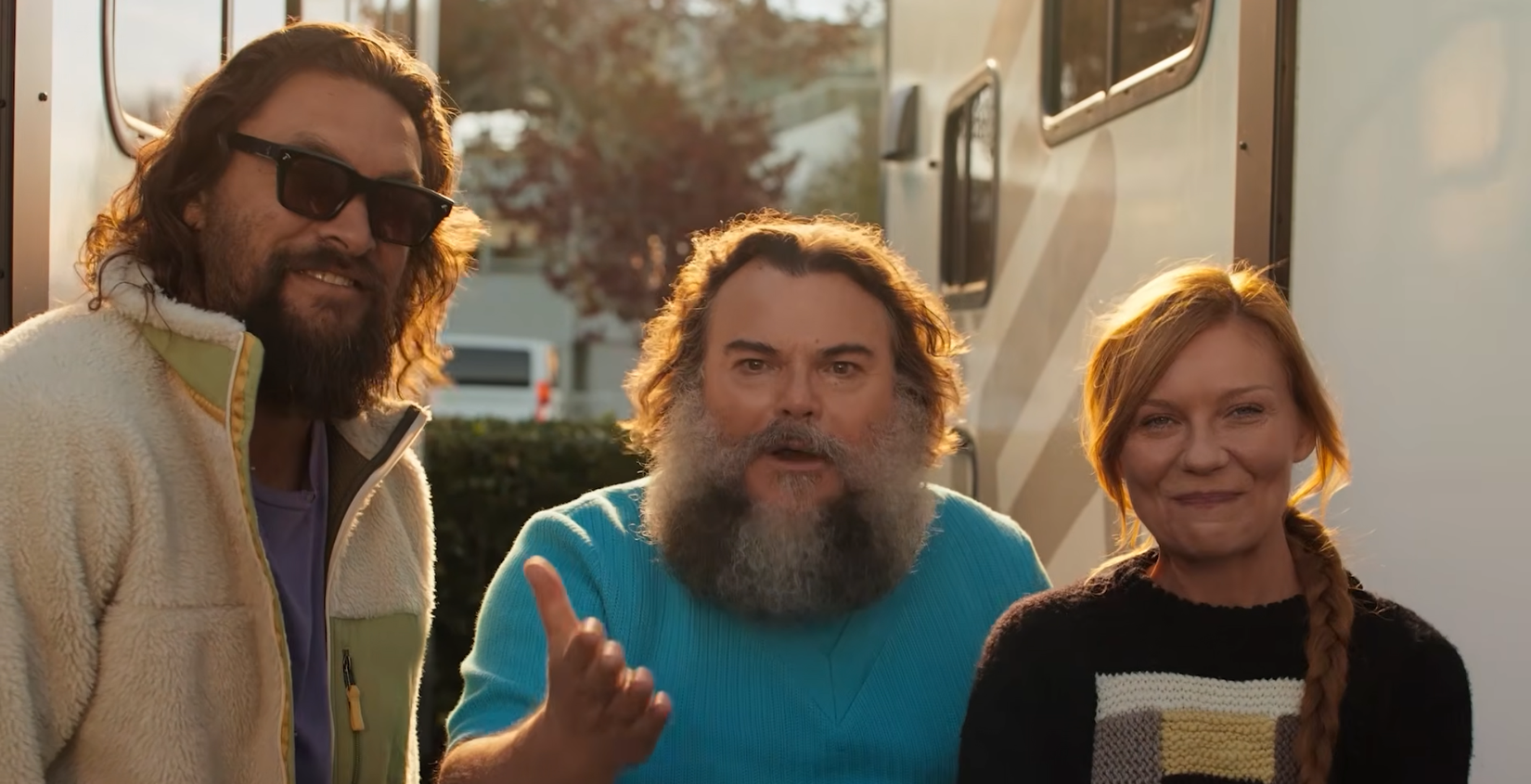Jason Momoa, Jack Black, and Kirsten Dunst in A Minecraft Movie Squared.