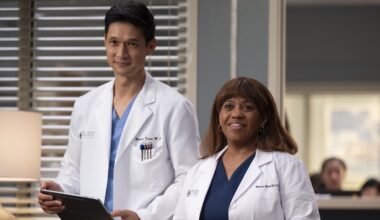 Harry Shum Jr. and Chandra Wilson in season 22 of Grey’s Anatomy