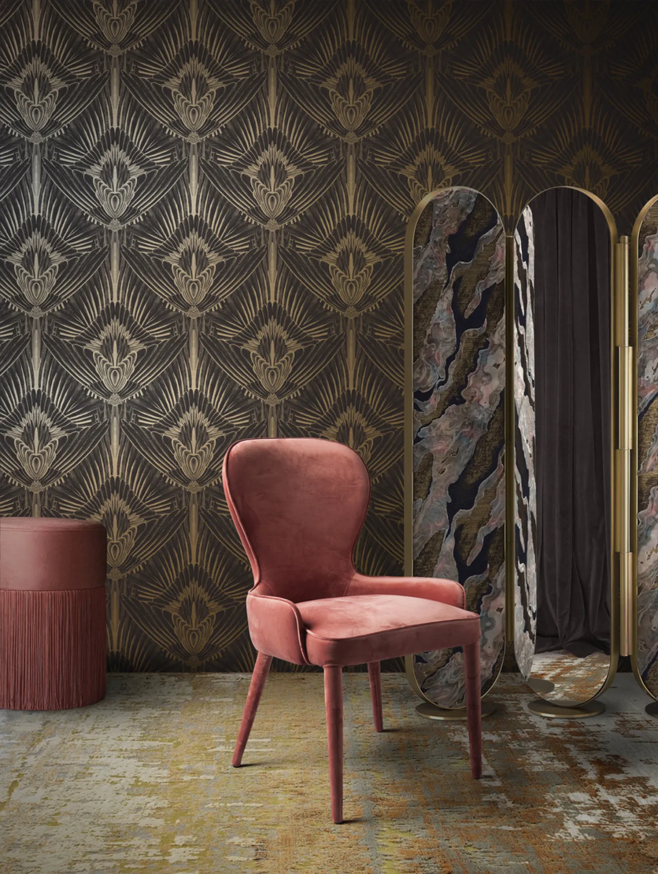 Gershwing wallpaper in gold by Divine Savages.