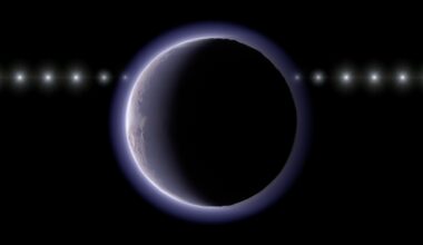 An artist's conception shows how the light from a distant star would be dimmed and then blocked as a trans-Neptunian object with a thin atmosphere passes in front of it. (Credit: NAOJ)