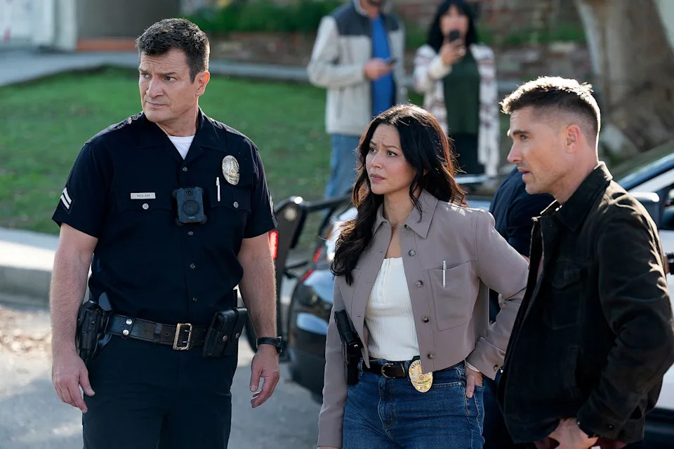 From left: Nathan Fillion, Melissa O'Neil and Eric Winter on 'The Rookie'Credit: Mike Taing/Disney
