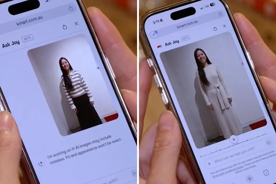 The latest try-on feature enables customers to use their phone, laptop, or iPad to upload a photo of themselves and preview a range of products without visiting a store (before and after pictured).