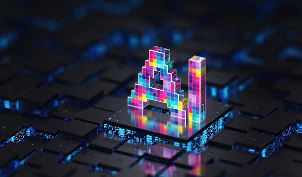 A chip is shown with AI written on it.