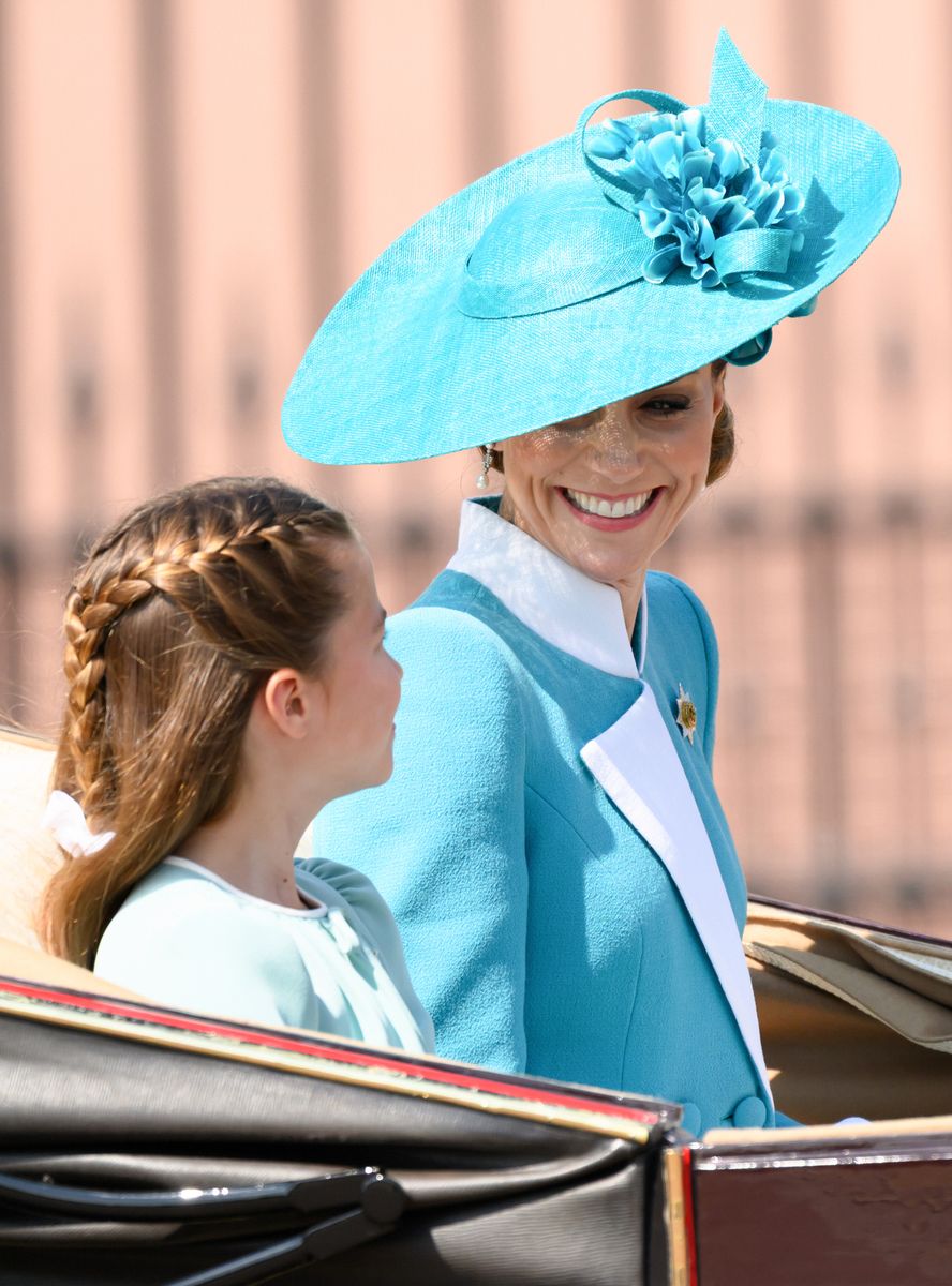 Princess Charlotte of Wales and Catherine, Princess of Wales during Trooping The Colour 2025 on June 14, 2025 in London
