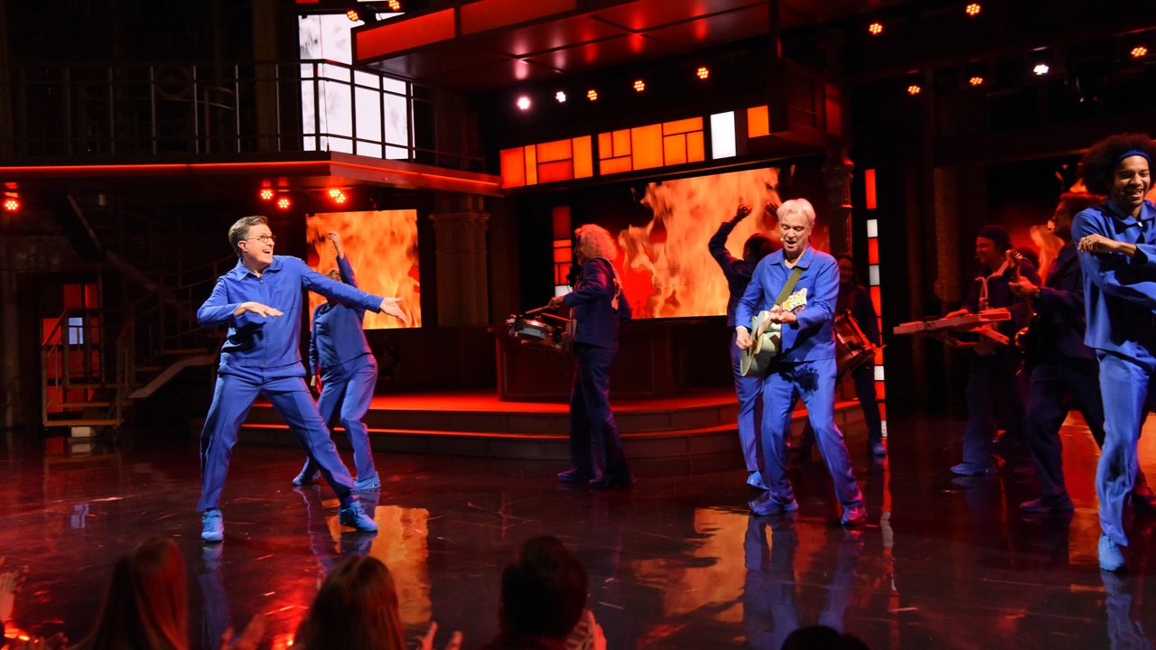 Watch David Byrne Burn Down the House With Stephen Colbert