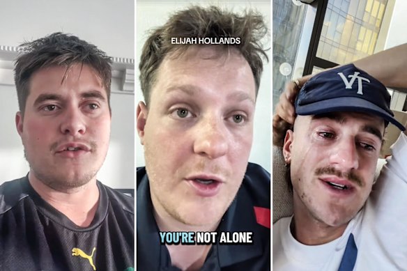 Lachlan Buttigieg (left), Zach Goldfinch (middle) and Mitch O’Leary (right) are among the young men who have opened up about their own private battles since Elijah Hollands’ on-field mental health episode.