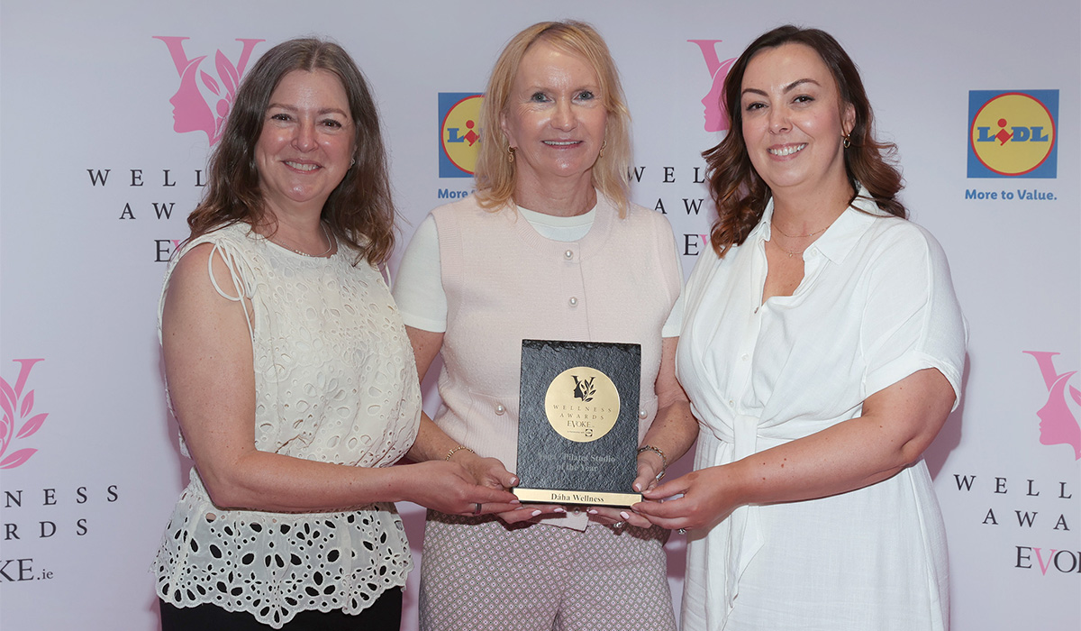 Jenny Faison, Aisling Hassell and Sinead Sisson, from Daha Wellness which won Yoga Pilates Studio of the Year at the at the EVOKE Wellness Awards 2026. Pic: Brian McEvoy