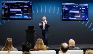 Benjamin Sanders, founder of HyperYou, speaks at the Motorola Solutions user summit in April 2026. (Courtney Terlecki/Motorola Solutions)