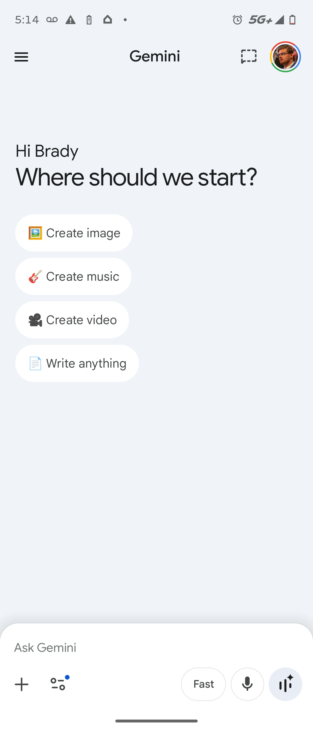 The old design of the Gemini app for Android.