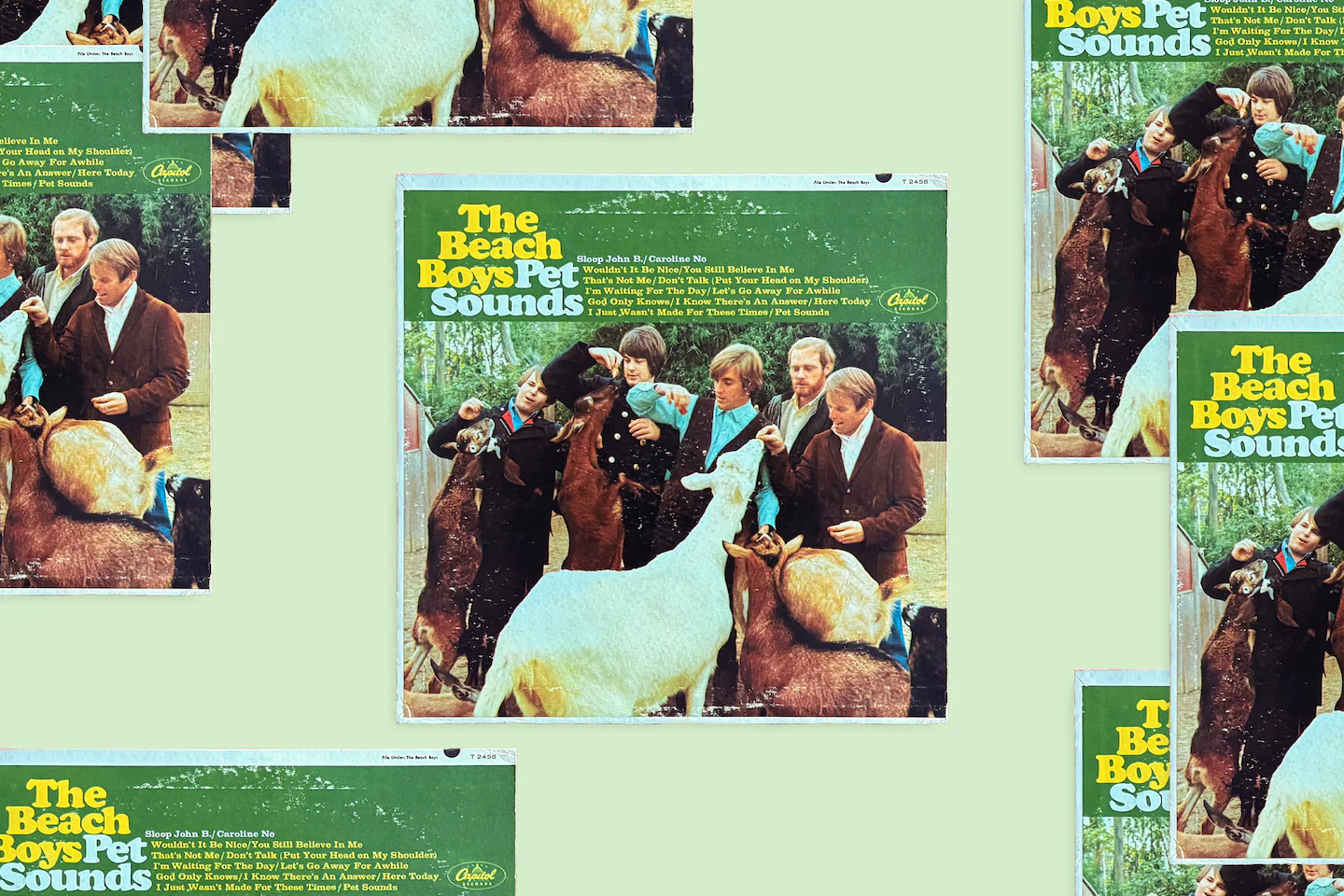 An illustration showing multiple copies of The Beach Boys album "Pet Sounds"