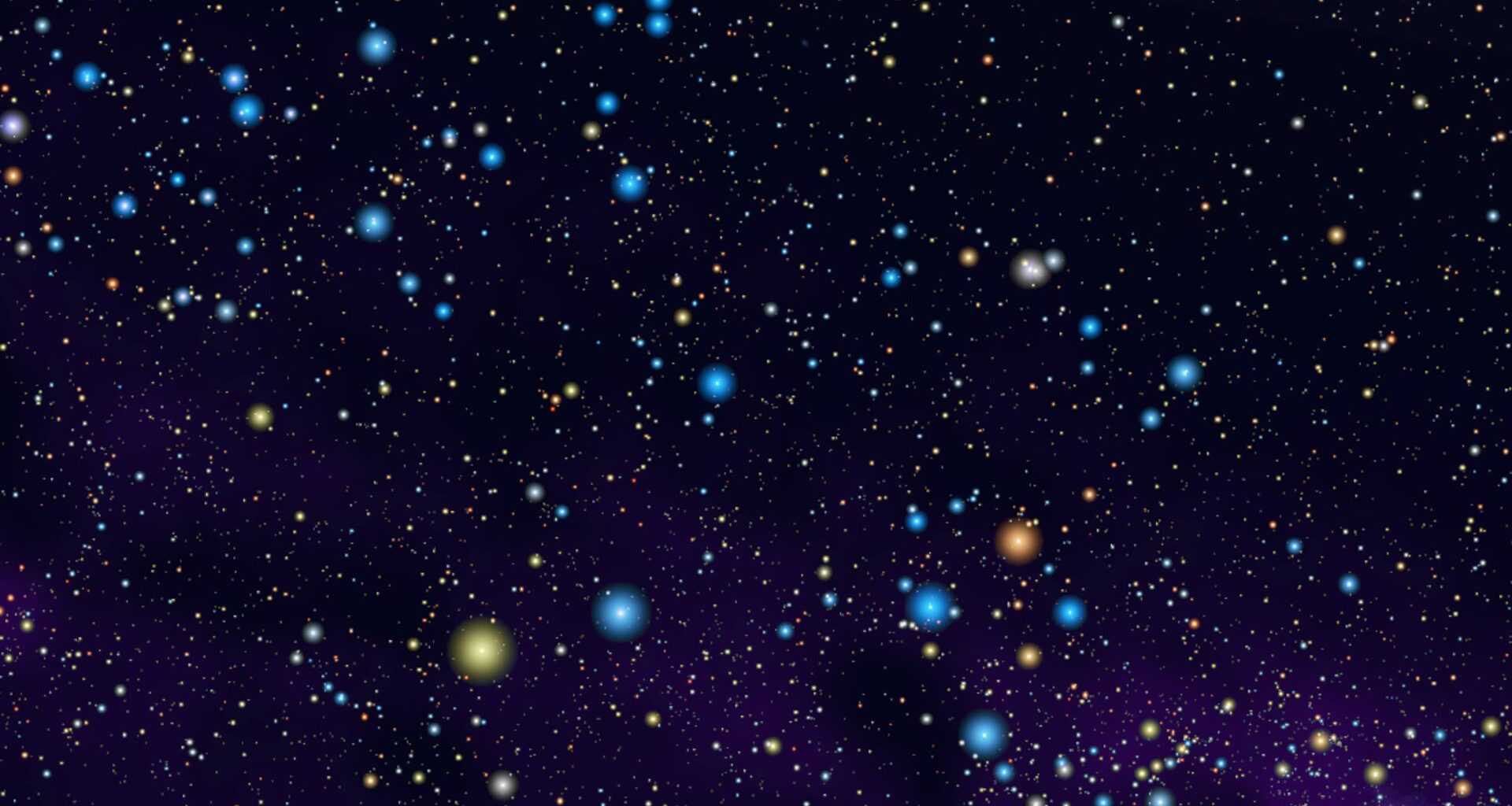 A view of a purple star-scape with blue and orange stars.
