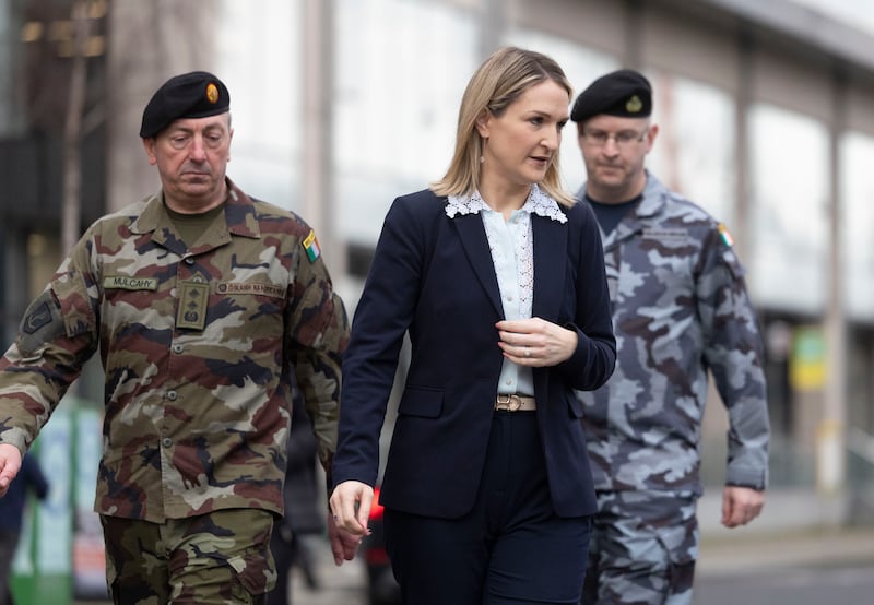 Minister for Defence Helen McEntee announced a new deal with France in which Ireland would buy hundreds of new armoured vehicles and artillery pieces. Photograph: Sam Boal/Collins Photos