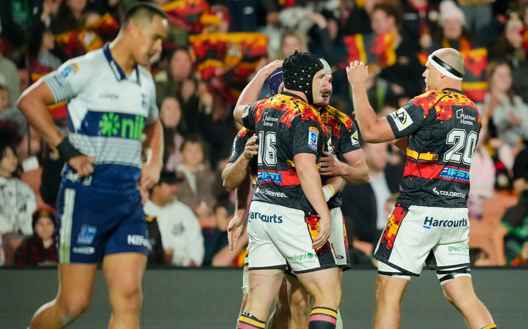Chiefs celebrate during the Chiefs v Blues Super Rugby Pacific match at FMG Stadium Waikato in Hamilton, New Zealand, on Saturday May 30th 2026.
© Photo: Blake Armstrong / Photosport