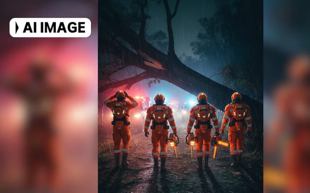 The Castlemaine State Emergency Service's branch created and posted this AI-generated image that depicts volunteer crews responding to a callout.