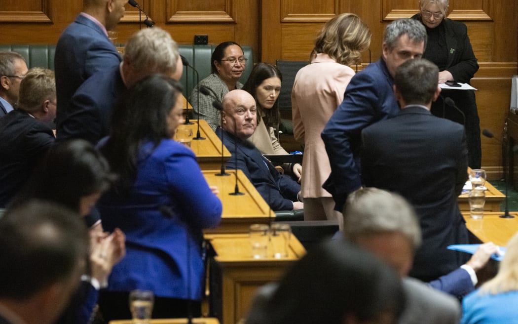 New Zealand Herald Wellington business editor Jenée Tibshraeny records a few budget 2026 thoughts from economist Brad Olson in the Press Gallery kitchen. With lots of extra bodies on precinct for Budget Day, people grab space where they can.