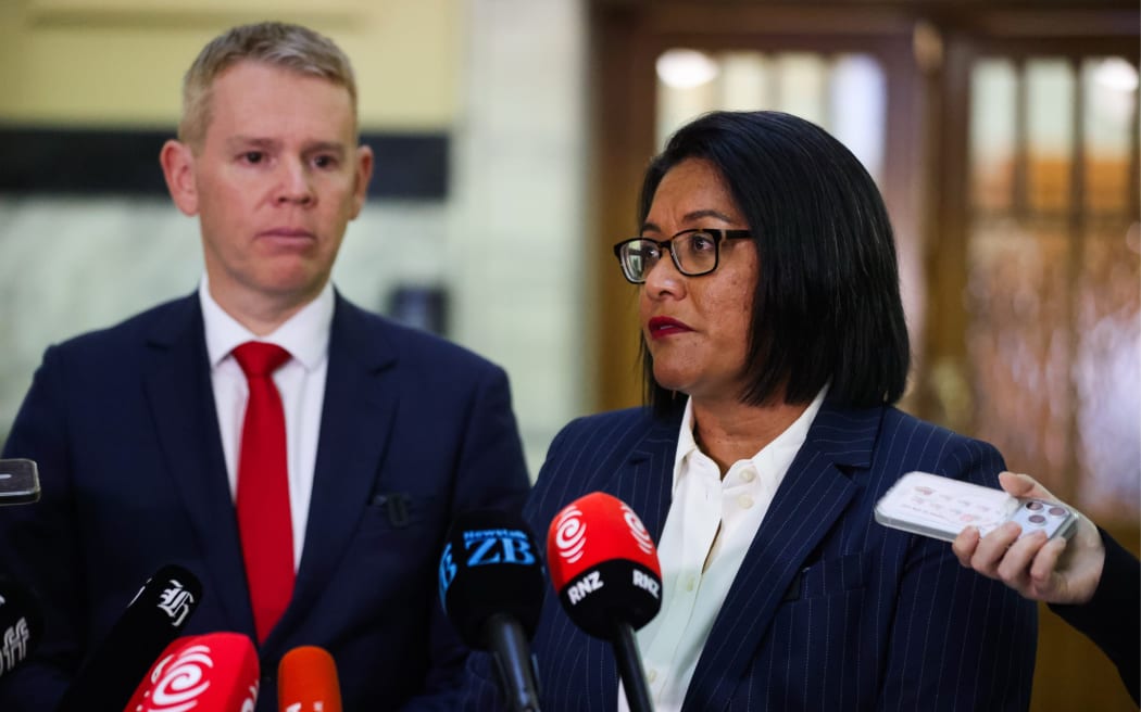 Labour leader Chris Hipkins and Labour's finance spokesperson Barbara Edmonds speak to media after Budget 2026.