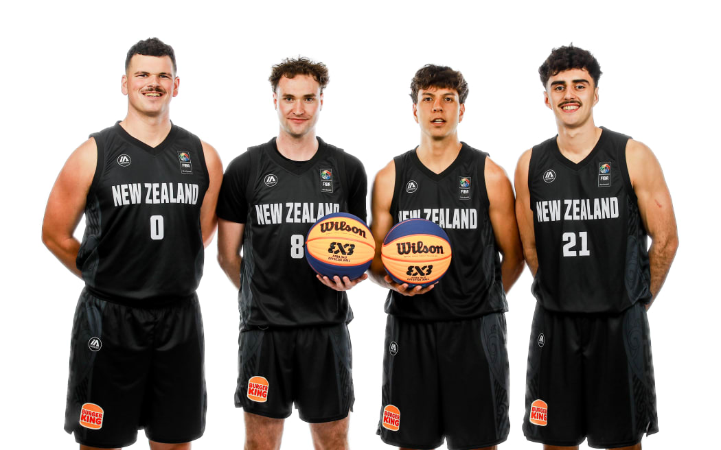 New Zealand's 3x3 roster for the 2026 Fiba World Cup. Aidan Tonge, Josh Book, Te Tuhu Lewis, Christian Martin.