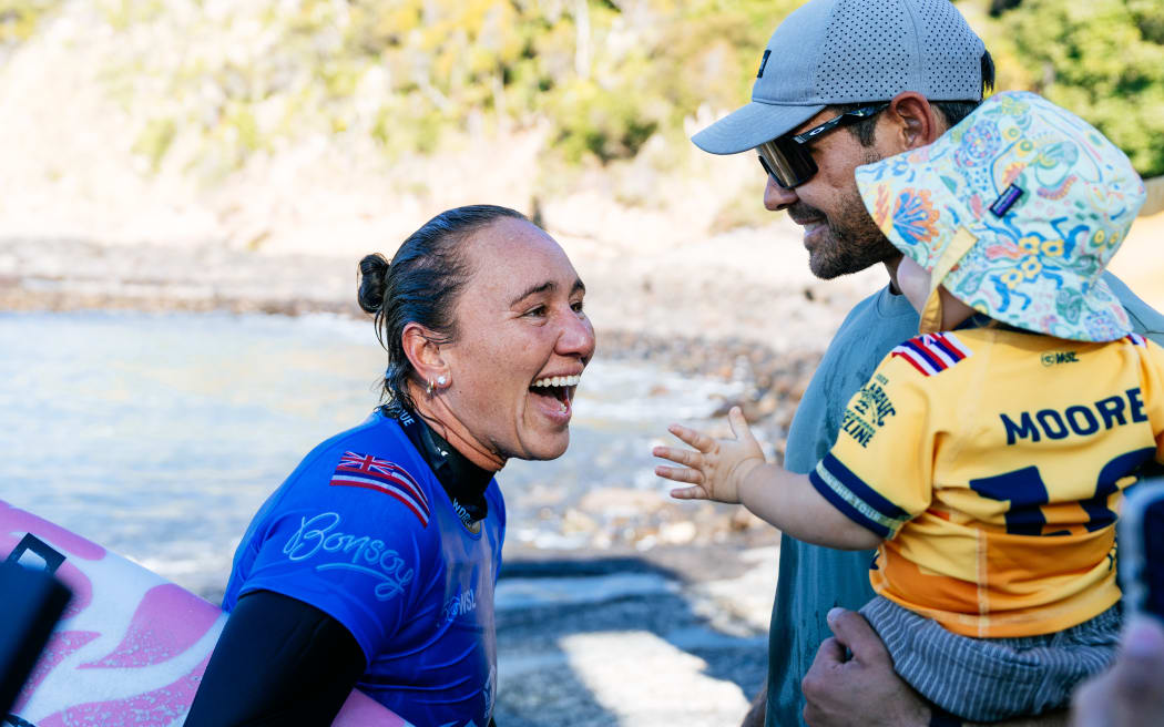 RAGLAN, NEW ZEALAND - MAY 25: Five-time WSL Champion Carissa Moore of Hawaii after winning the Final at the Corona Cero New Zealand Pro on May 25, 2026 at Raglan, New Zealand. (Photo by Rambo Estrada/World Surf League)