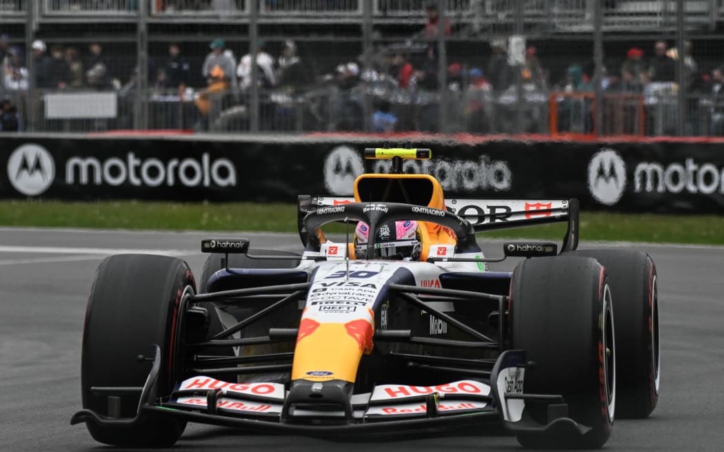 Racing Bulls' New Zealand driver Liam Lawson races during the 2026 Formula 1 Grand Prix du Canada at Circuit Gilles-Villeneuve in Montreal.