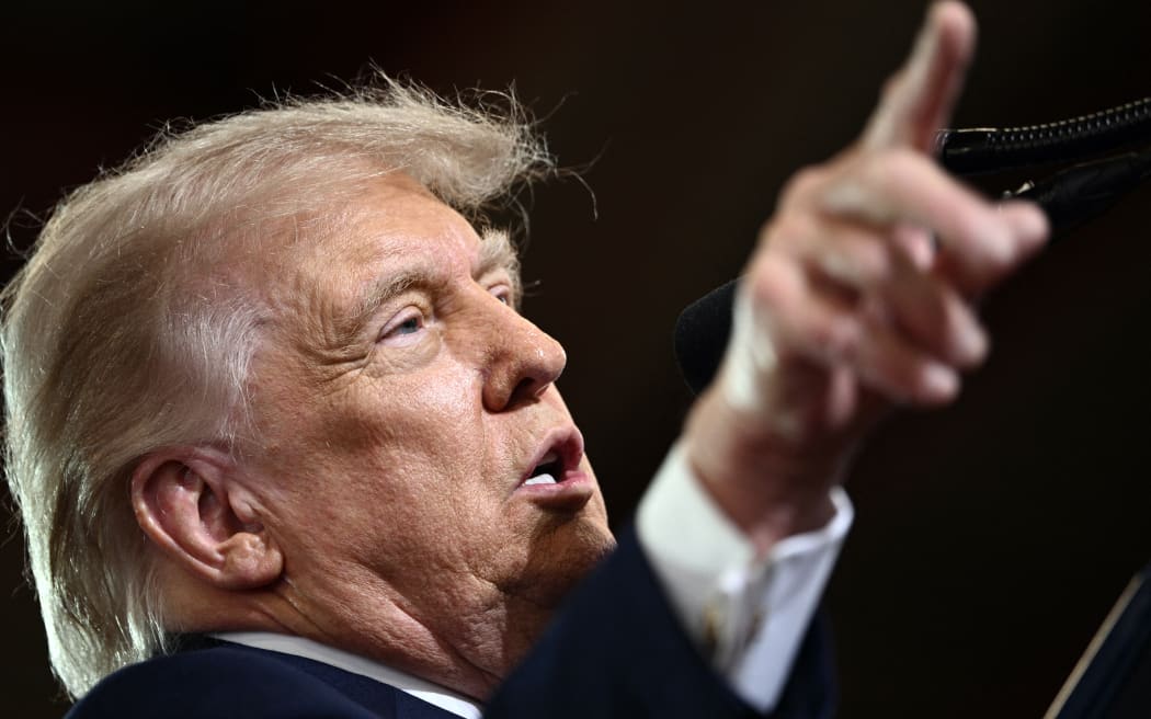 US President Donald Trump delivers a speech about the economy at Rockland Community College Fieldhouse in Suffern, New York, on May 22, 2026. Trump is the first sitting president to visit the northern New York City suburbs since Gerald Ford in 1976. (Photo by Brendan SMIALOWSKI / AFP)