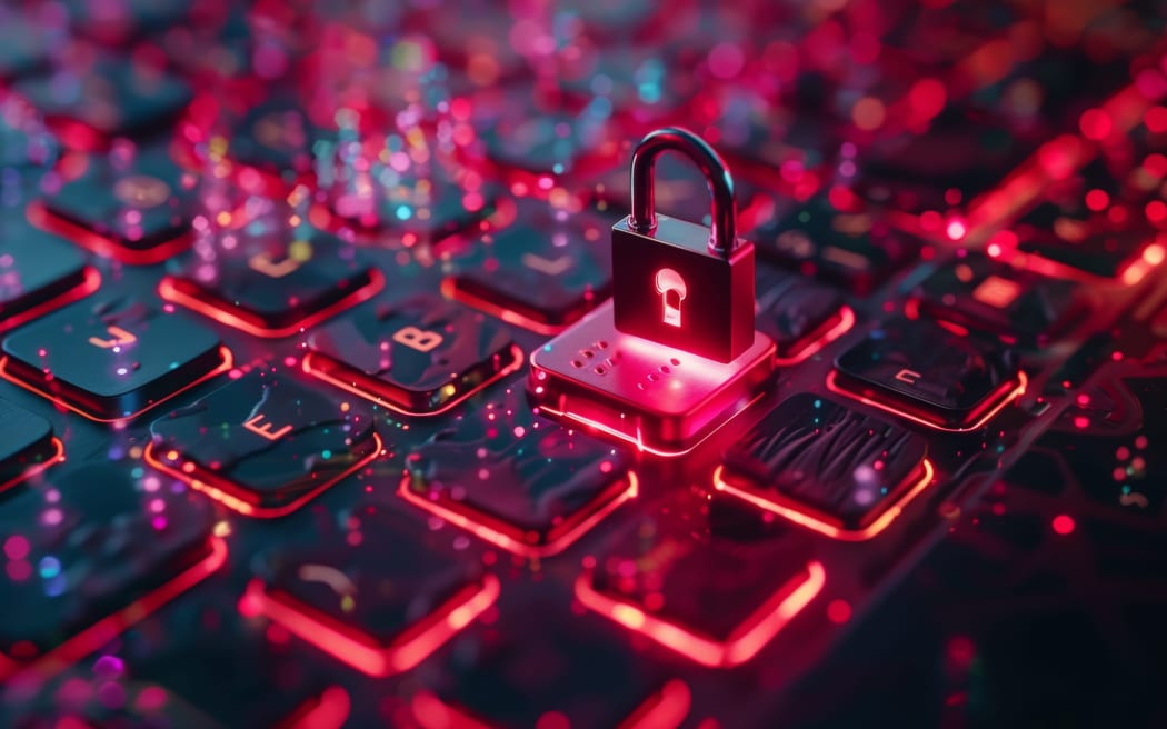 Padlock on Cyber Security System to convey a sense of secure data and network protection in a modern and technical setting