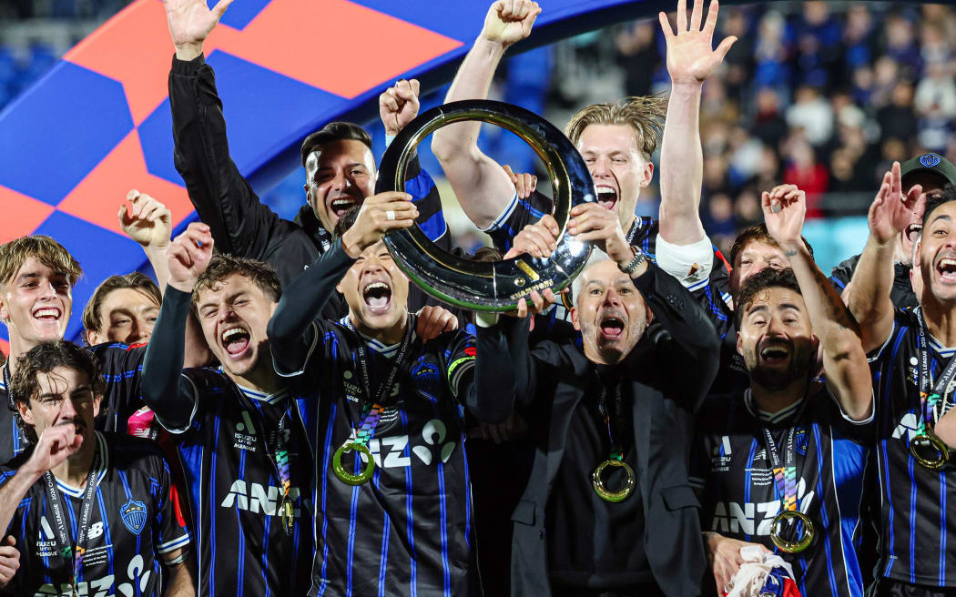 Auckland celebrate winning the A-League final.